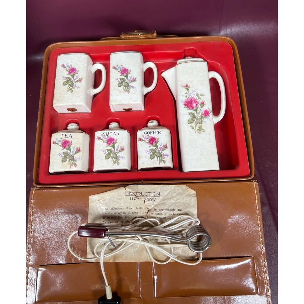 Vintage Pico Tea Set Hand Painted Rose Coffee Set in‎ Case Japan Untested
